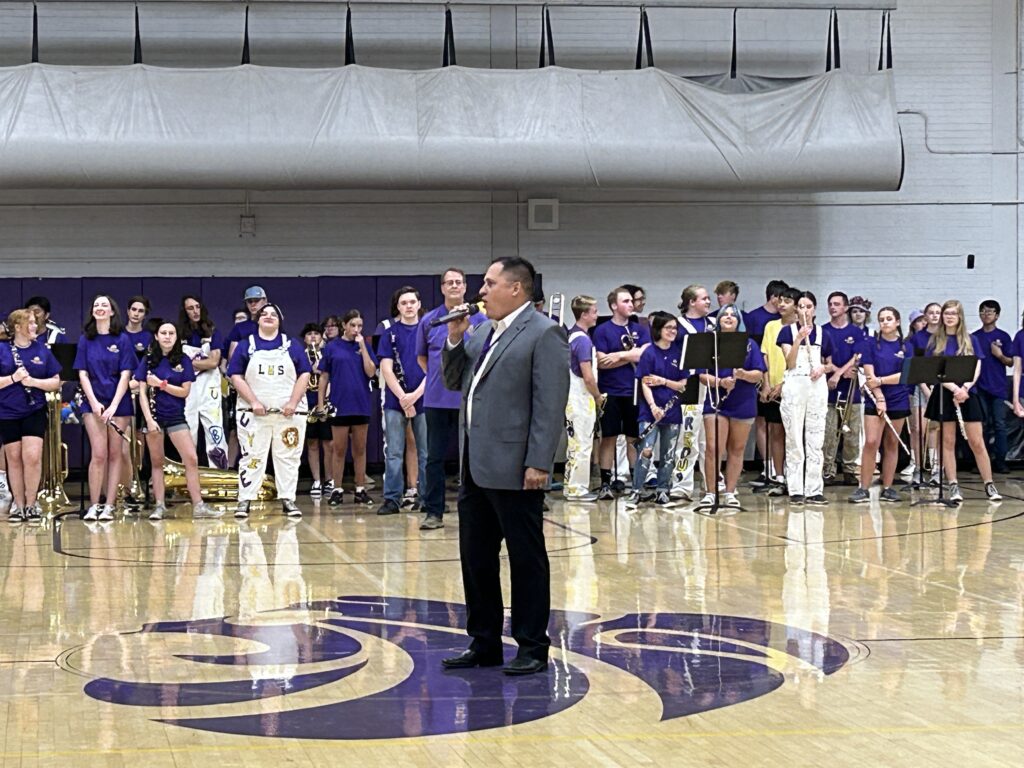 Dr. Velasquez at pep assembly