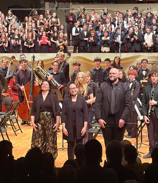 The three conductors receiving applause at the end of the concert