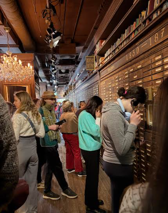 Students participating in the interactive Emigration Center.