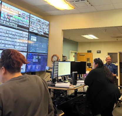 Behind the scenes of the security building.