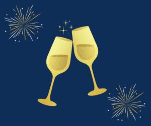 Clinking champagne glasses with a blue background